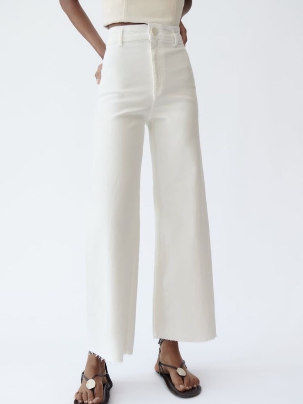 Zara High-Waisted ZQ Marine Straight White Jeans